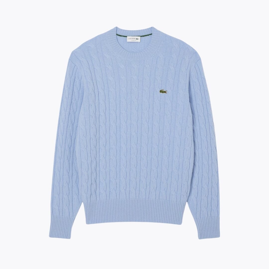 Lacoste Cable Knit Carded Wool Crew Neck Sweater Stiladel Hellblau S 