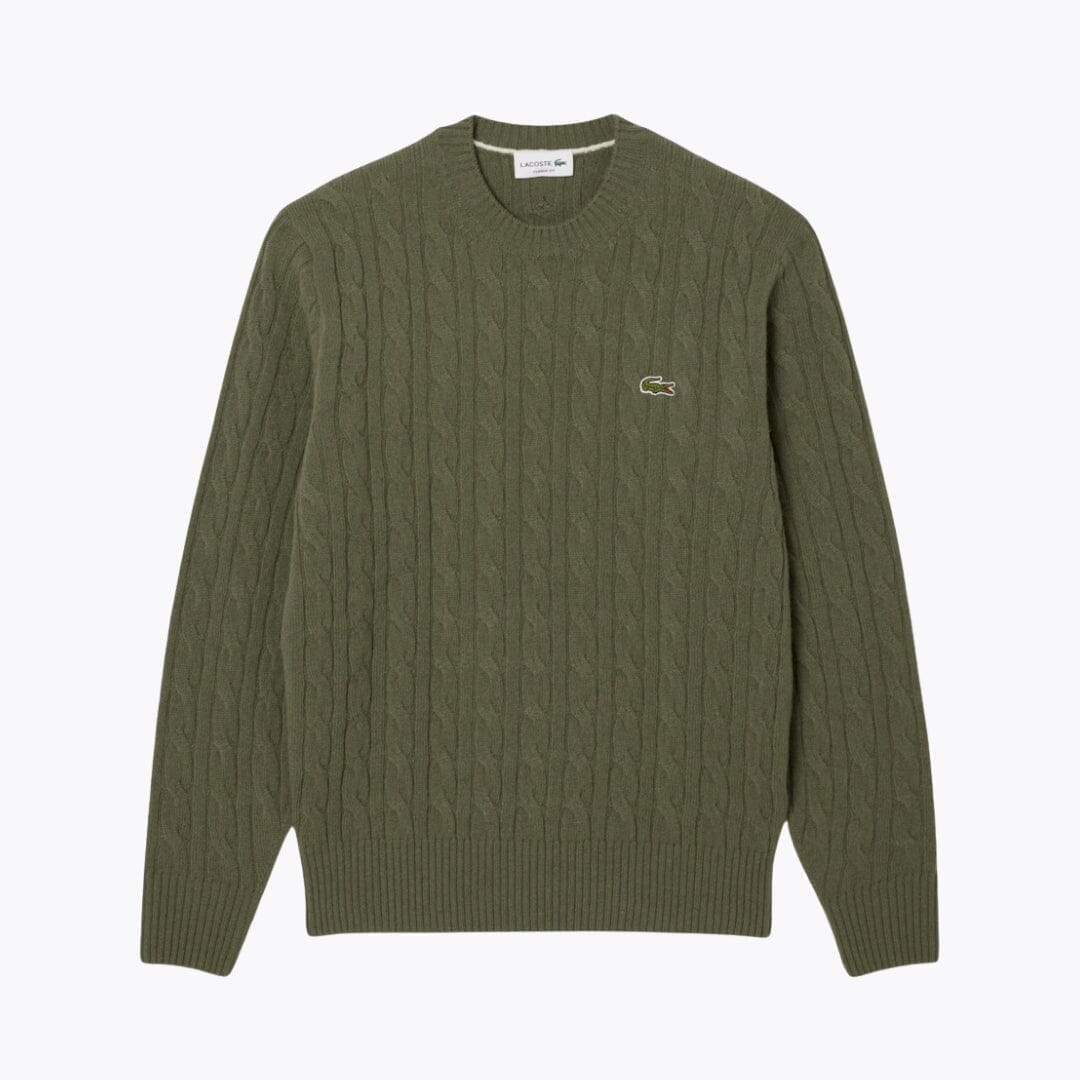 Lacoste Cable Knit Carded Wool Crew Neck Sweater Stiladel Khaki S 