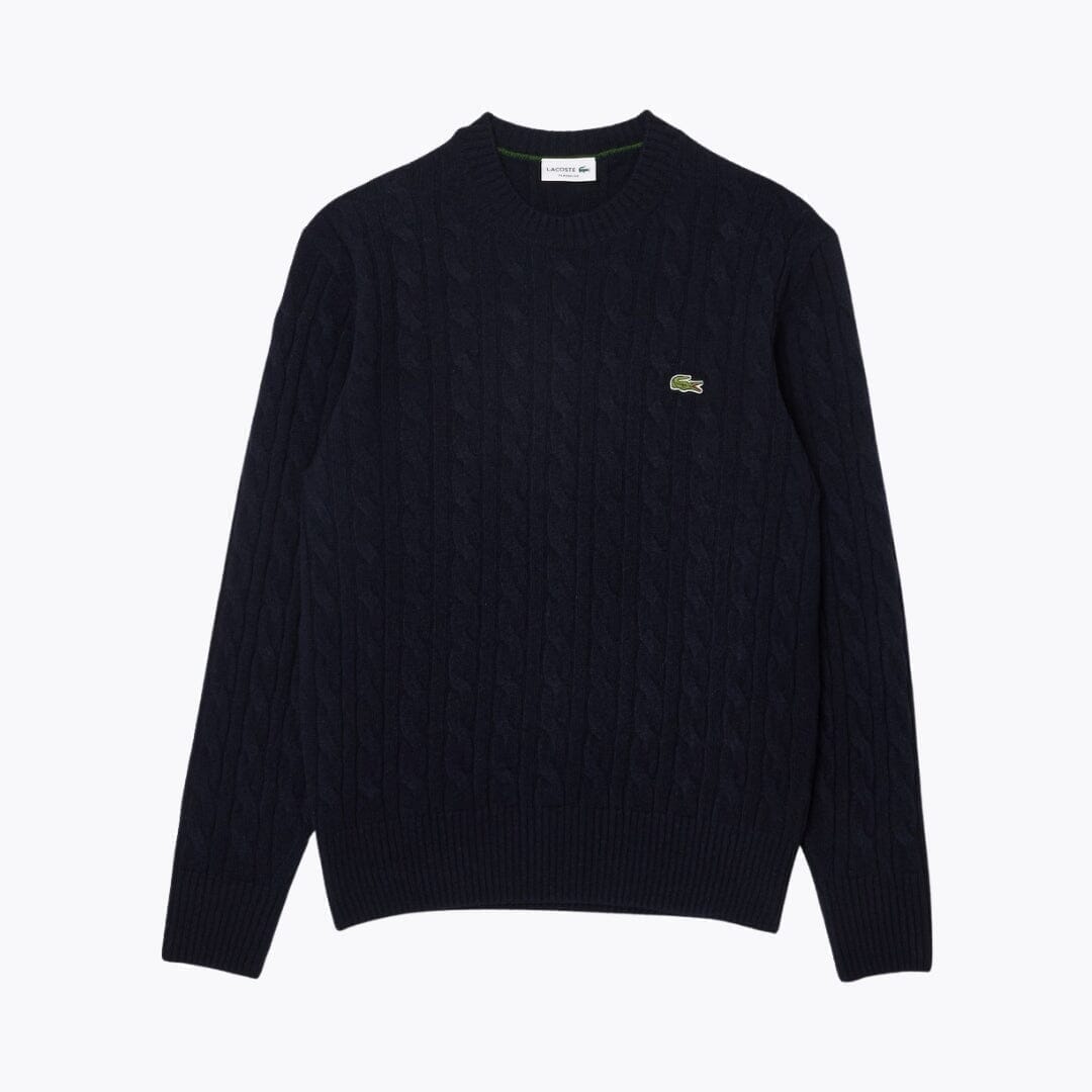 Lacoste Cable Knit Carded Wool Crew Neck Sweater Stiladel Mitternachtsblau S 
