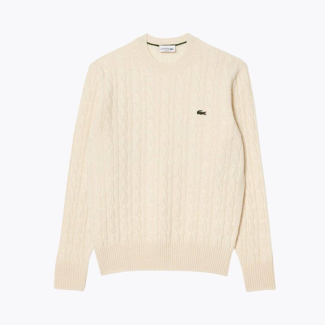 Lacoste Cable Knit Carded Wool Crew Neck Sweater Stiladel Weiß S 